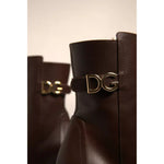 Dolce & Gabbana Brown Leather Heels Mid Calf Boots Shoes LA12421-36.5