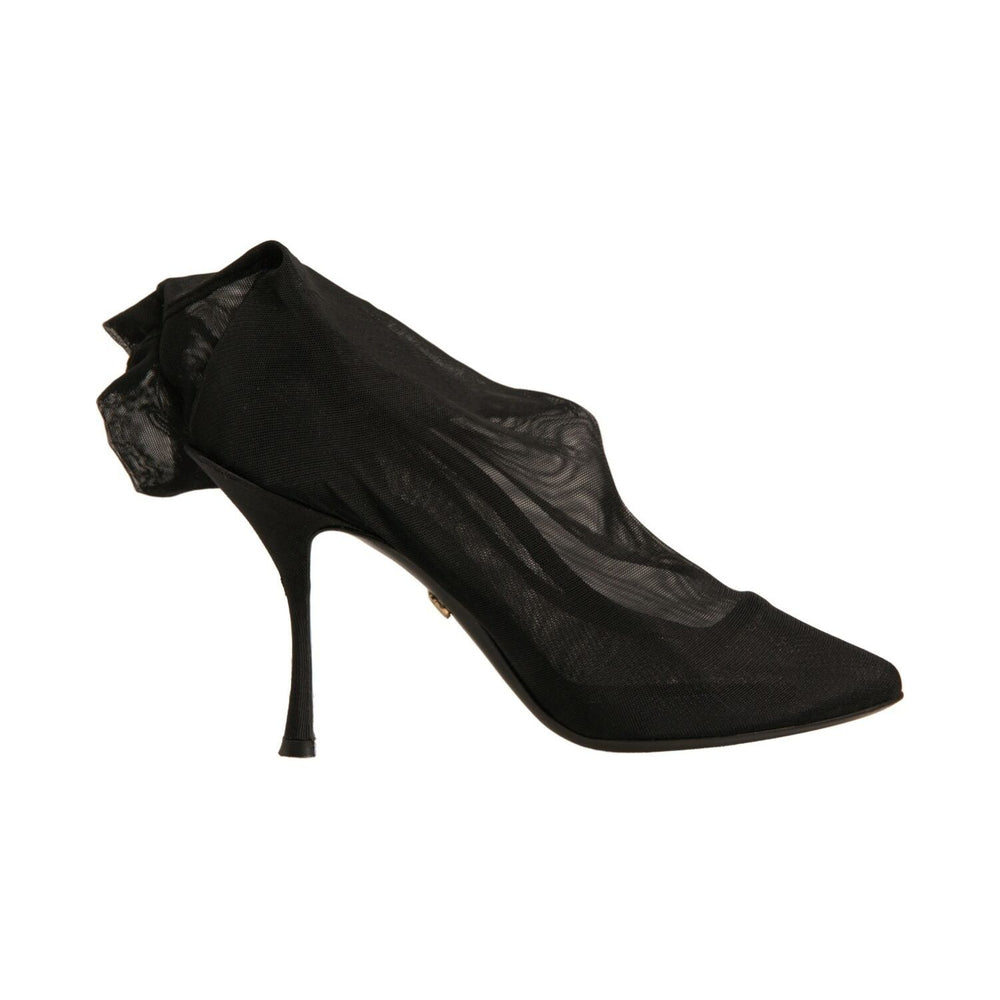 Dolce & Gabbana Black Silk Mesh Sock Style Heels Boots Shoes LA12313-38