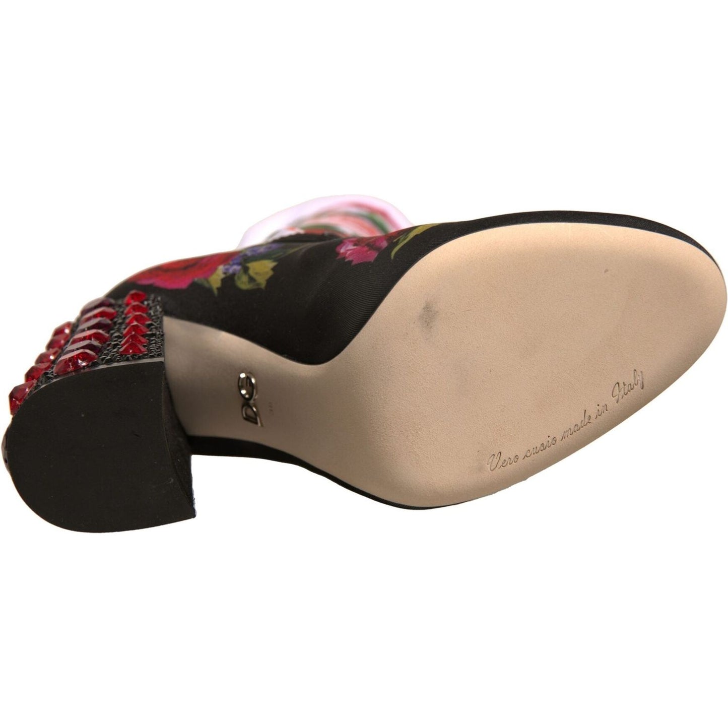 Dolce & Gabbana Black Floral Socks Crystal Boots Jersey Shoes LA12325-38