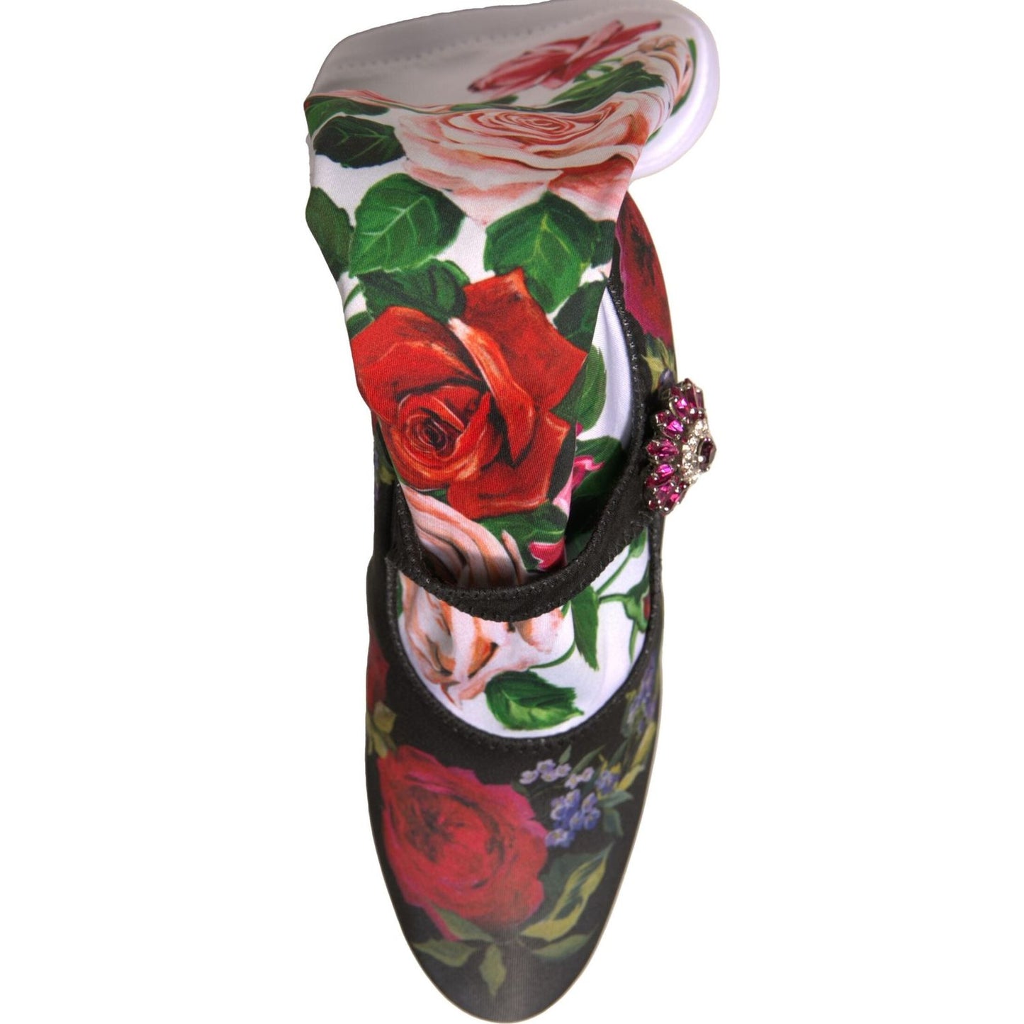 Dolce & Gabbana Black Floral Socks Crystal Boots Jersey Shoes LA12325-38