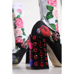 Dolce & Gabbana Black Floral Socks Crystal Boots Jersey Shoes LA12325-38