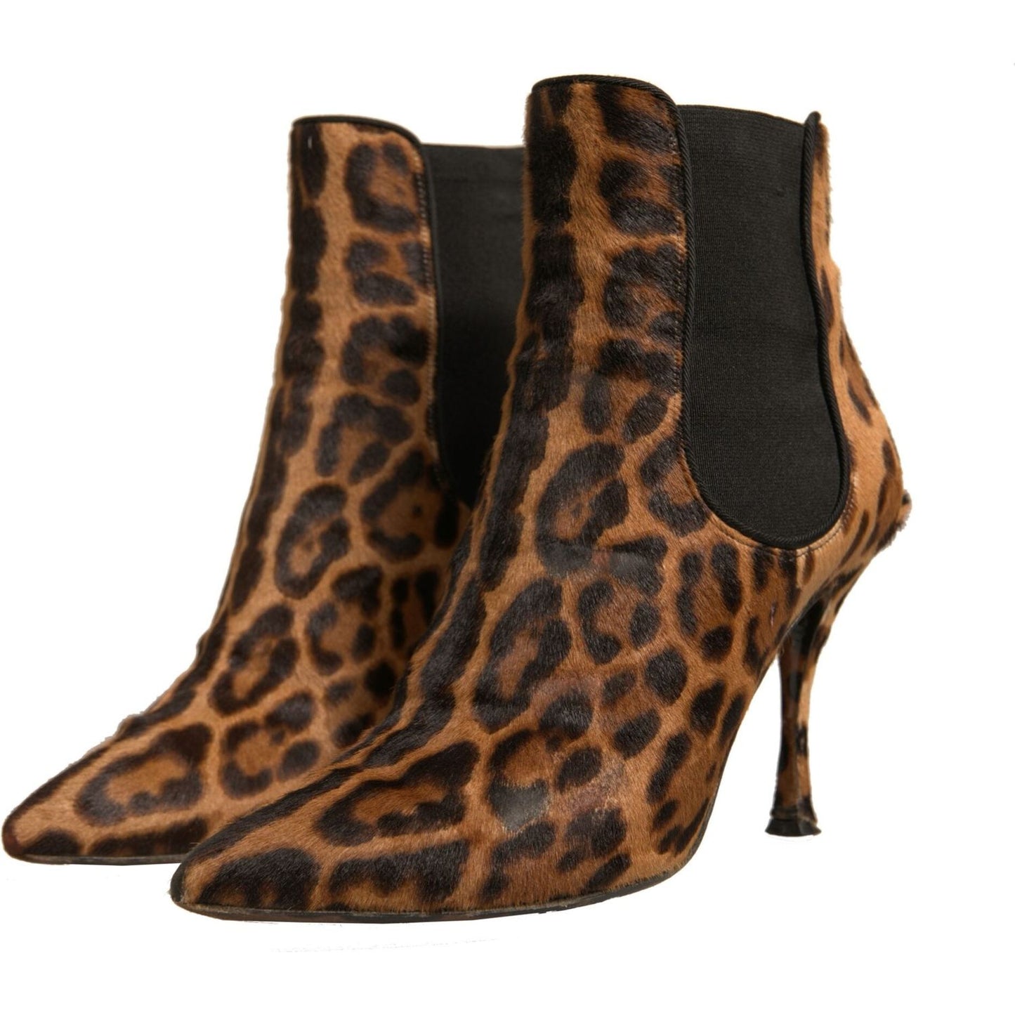 Dolce & Gabbana Brown Leopard Leather Stretch Heels Boots Shoes LA12339-39