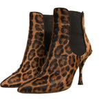Dolce & Gabbana Brown Leopard Leather Stretch Heels Boots Shoes LA12339-39