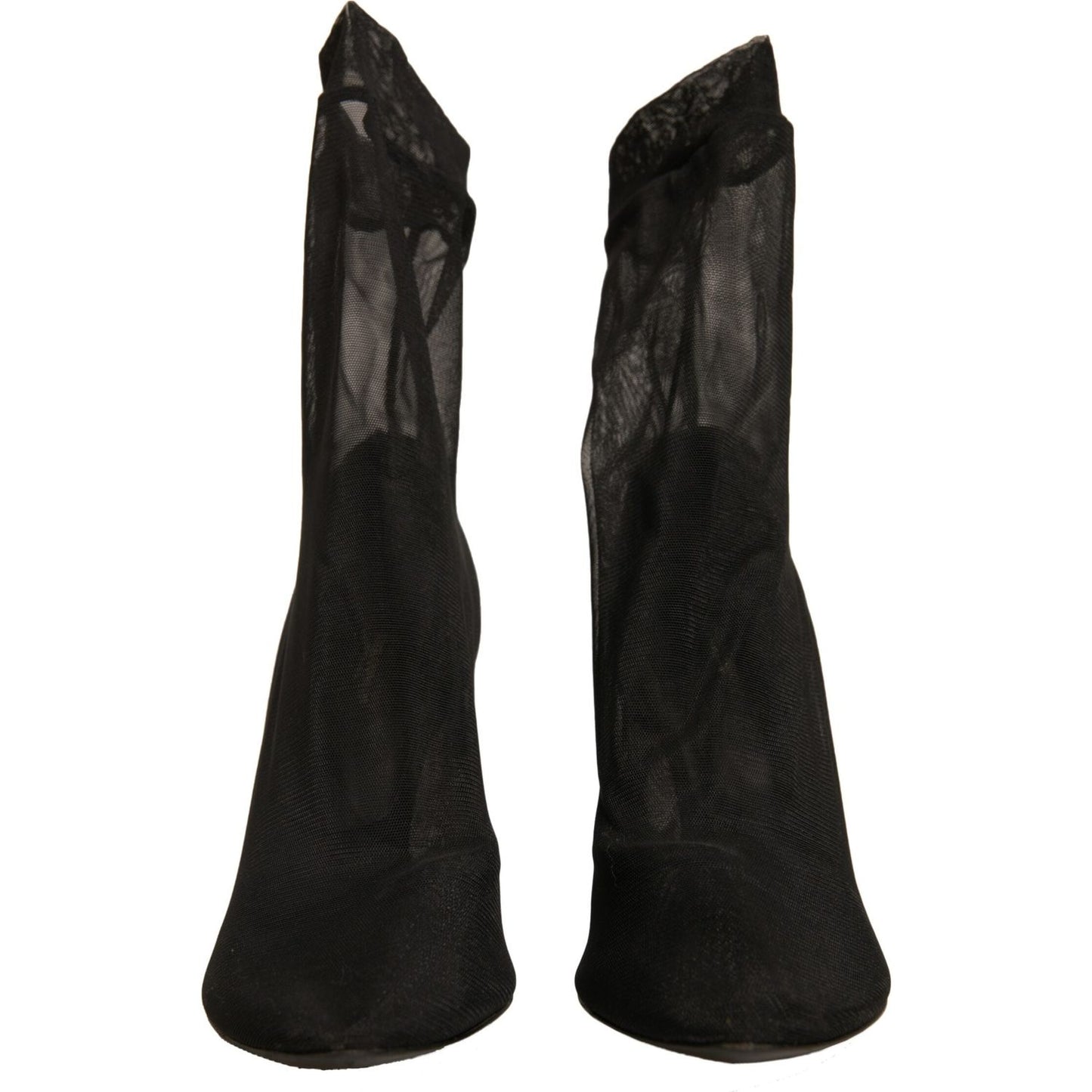 Dolce & Gabbana Black Silk Mesh Sock Style Heels Boots Shoes LA12350-38.5