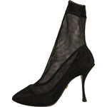 Dolce & Gabbana Black Silk Mesh Sock Style Heels Boots Shoes LA12350-38.5