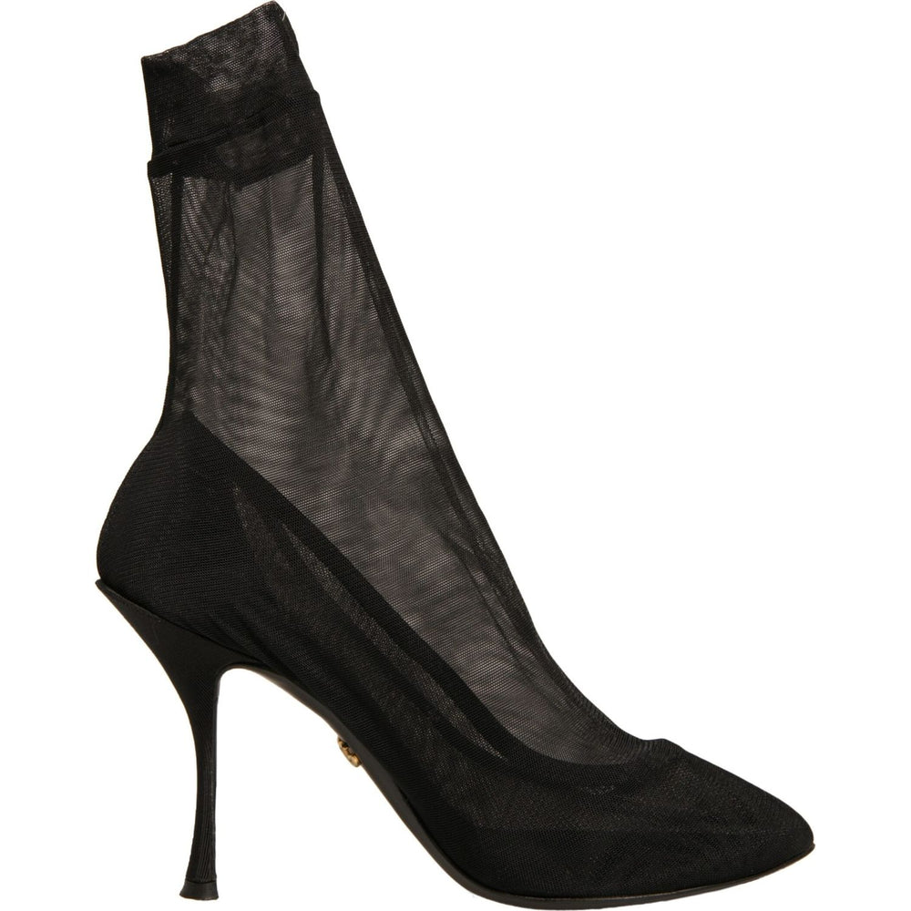Dolce & Gabbana Black Silk Mesh Sock Style Heels Boots Shoes LA12350-38.5