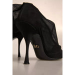 Dolce & Gabbana Black Silk Mesh Sock Style Heels Boots Shoes LA12350-38.5