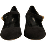 Dolce & Gabbana Black Suede Jewelled Mary Jane Pumps Shoes LA12352-37
