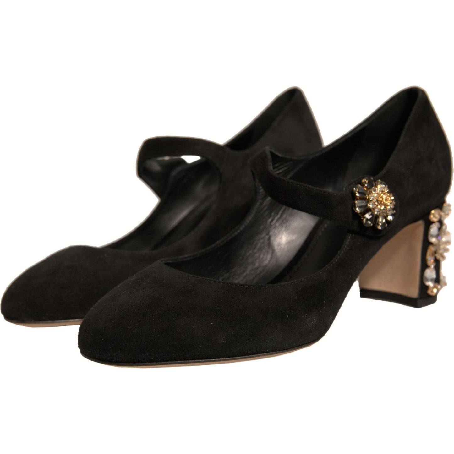 Dolce & Gabbana Black Suede Jewelled Mary Jane Pumps Shoes LA12352-37