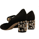 Dolce & Gabbana Black Suede Jewelled Mary Jane Pumps Shoes LA12352-37