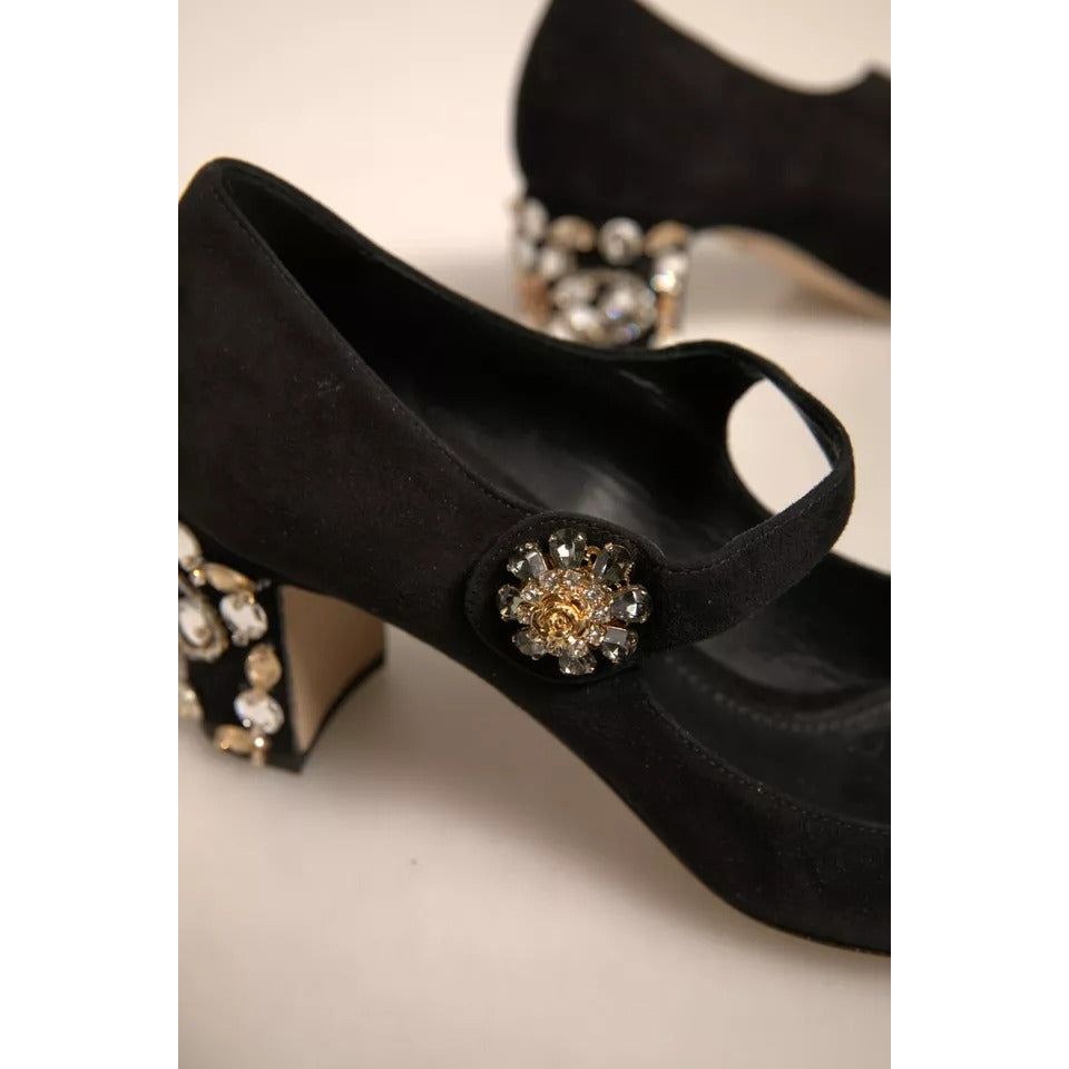 Dolce & Gabbana Black Suede Jewelled Mary Jane Pumps Shoes LA12352-37