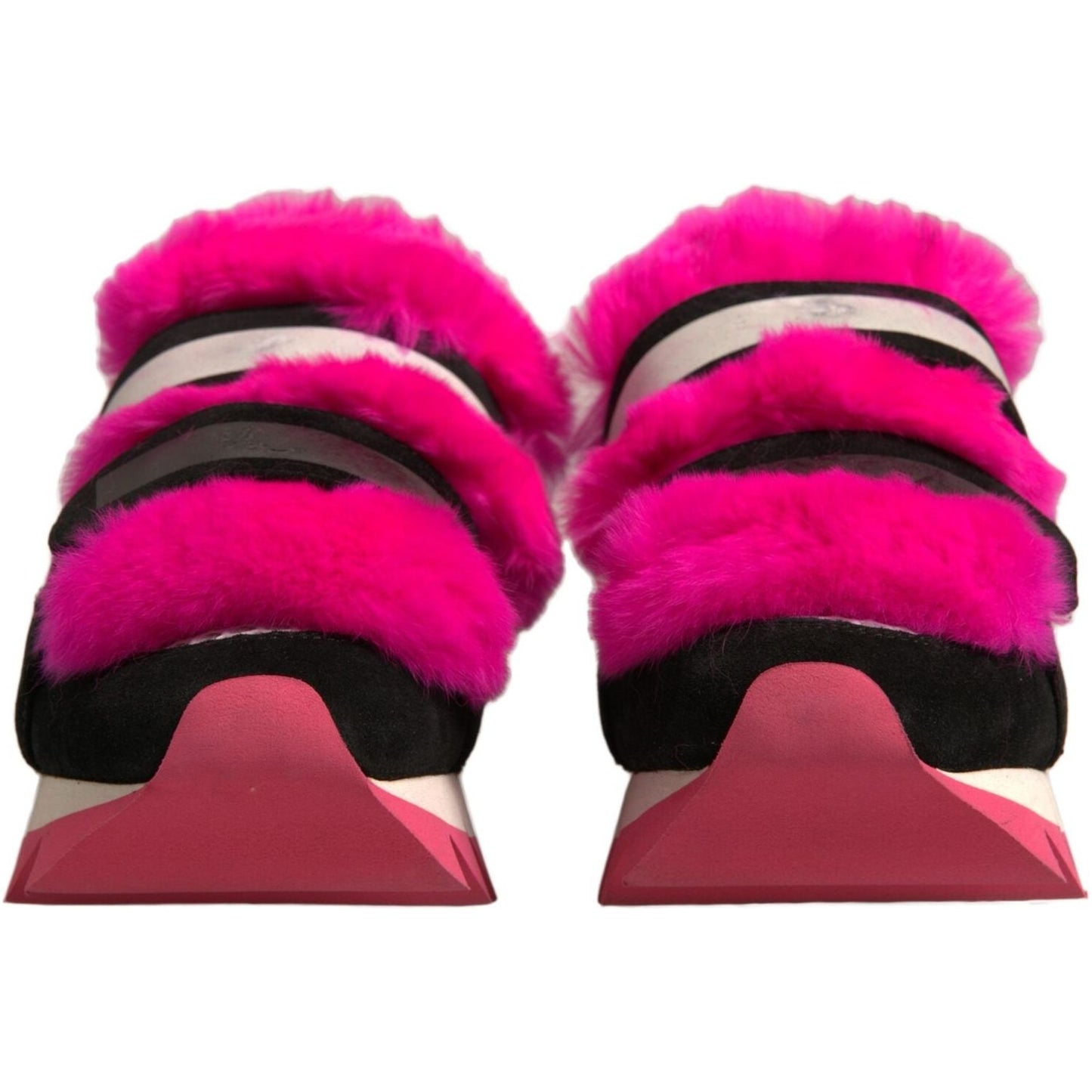 Dolce & Gabbana Black Pink Fur Embellished Sneakers Shoes LA11997-35.5