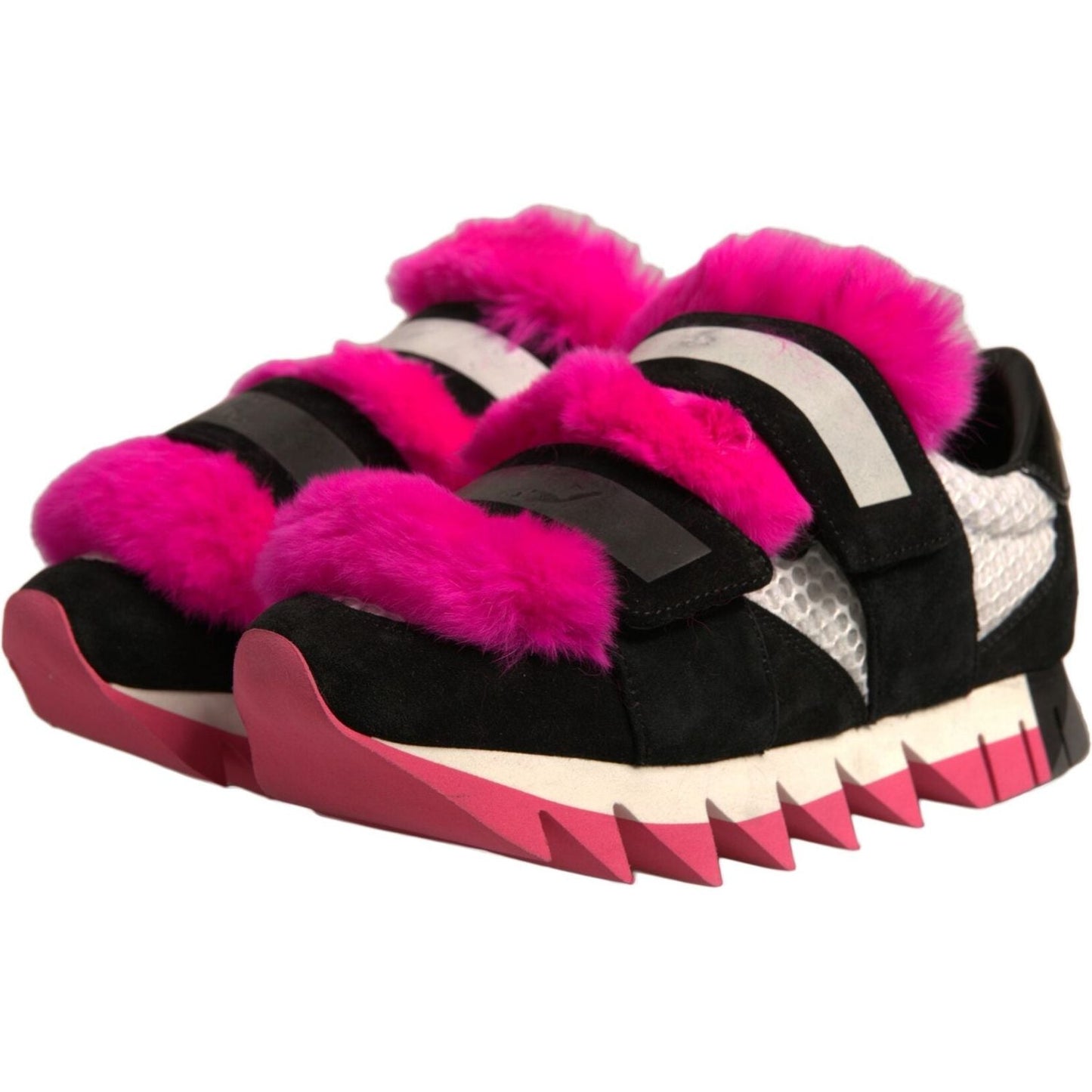 Dolce & Gabbana Black Pink Fur Embellished Sneakers Shoes LA11997-35.5