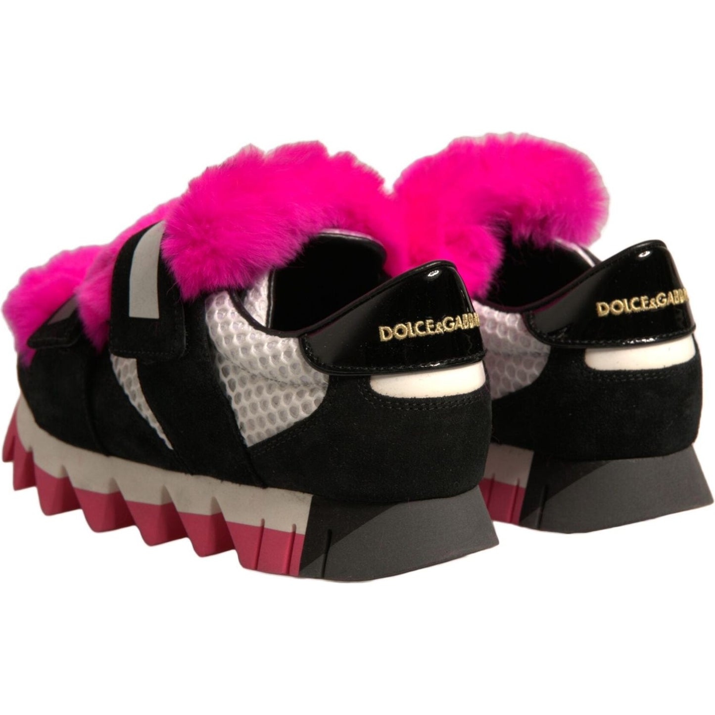 Dolce & Gabbana Black Pink Fur Embellished Sneakers Shoes LA11997-35.5