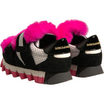Dolce & Gabbana Black Pink Fur Embellished Sneakers Shoes LA11997-35.5