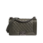 Chanel Dark Green Leather Shoulder Bag Gray Metal Purse Bag CHA176