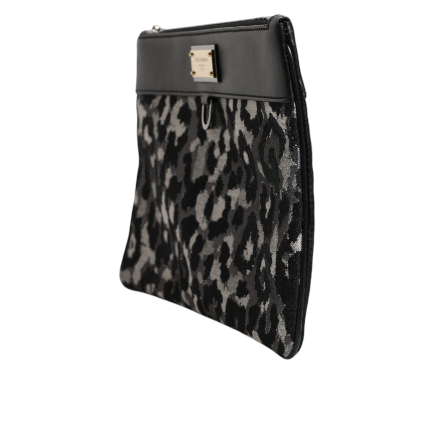 Dolce & Gabbana Multicolor Leopard Jacquard Logo Plaque Men Pouch Bag