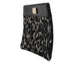 Dolce & Gabbana Multicolor Leopard Jacquard Logo Plaque Men Pouch Bag