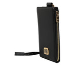 Dolce & Gabbana Black Leather Logo Plaque Neck Strap Card Coin Wallet