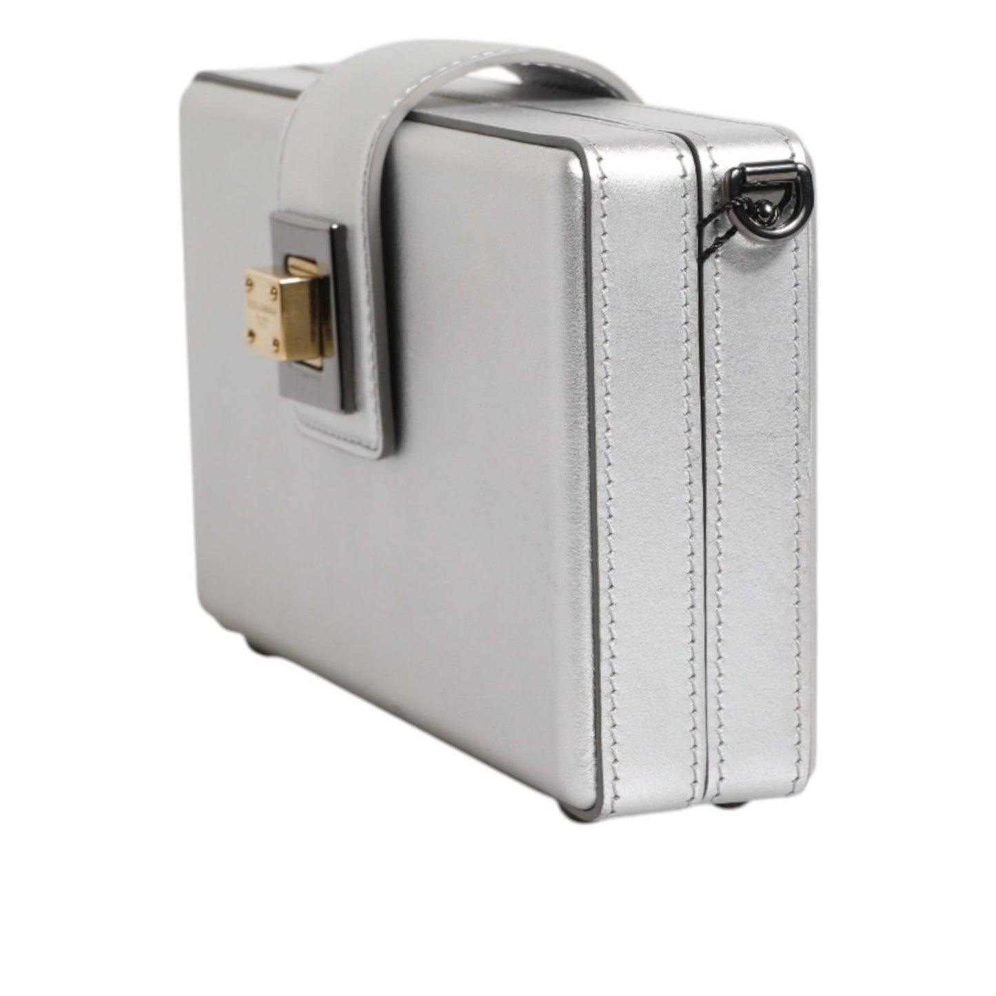 Dolce & Gabbana Metallic Silver DG BOX Leather Shoulder Strap Bag