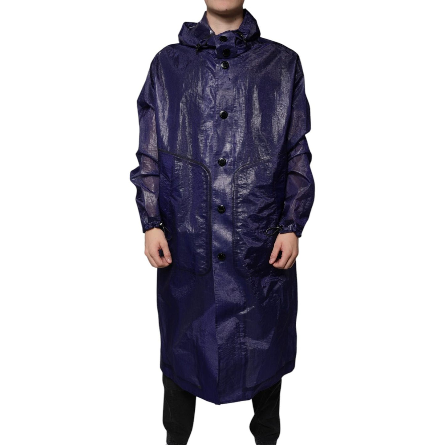 Dolce & Gabbana Dark Blue Cotton Hooded Men Raincoat Jacket JKT3787-54