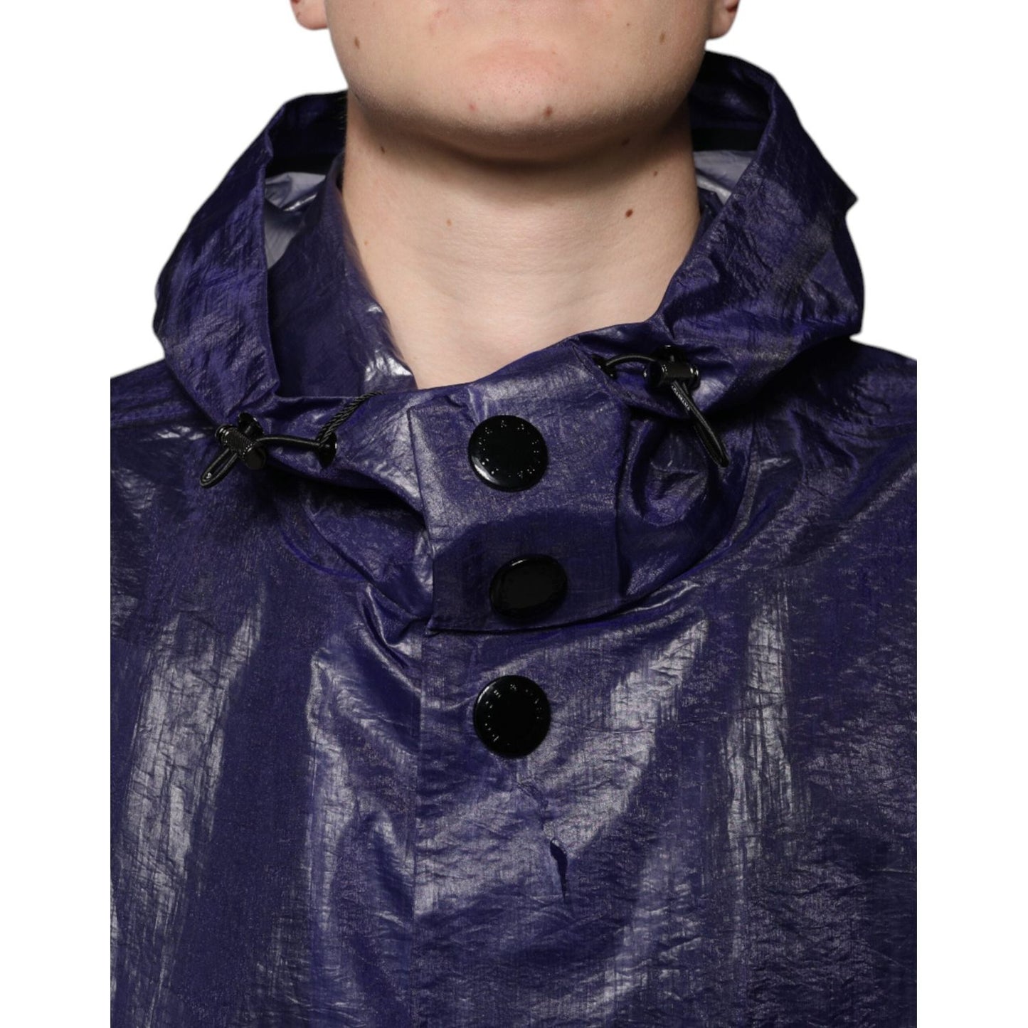 Dolce & Gabbana Dark Blue Cotton Hooded Men Raincoat Jacket JKT3787-54