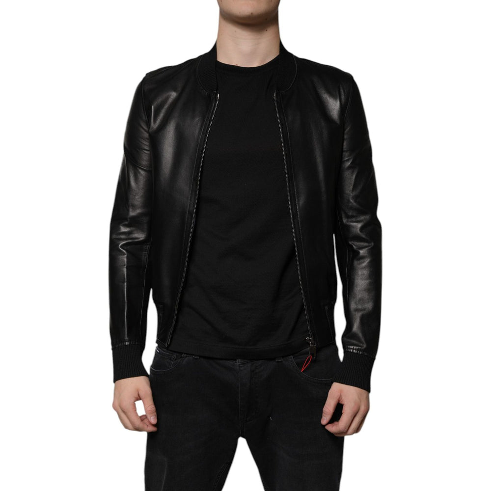 Dolce & Gabbana Black Lambskin Full Zip Biker Blouson Jacket JKT41202-44