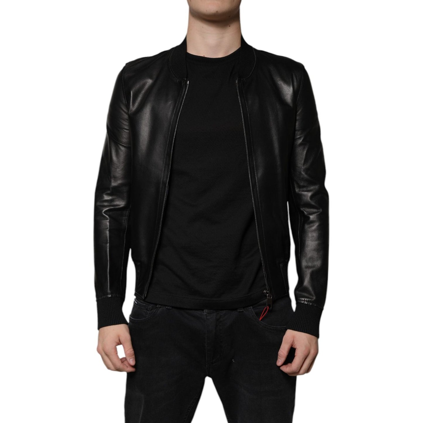 Dolce & Gabbana Black Lambskin Full Zip Biker Blouson Jacket JKT41202-44