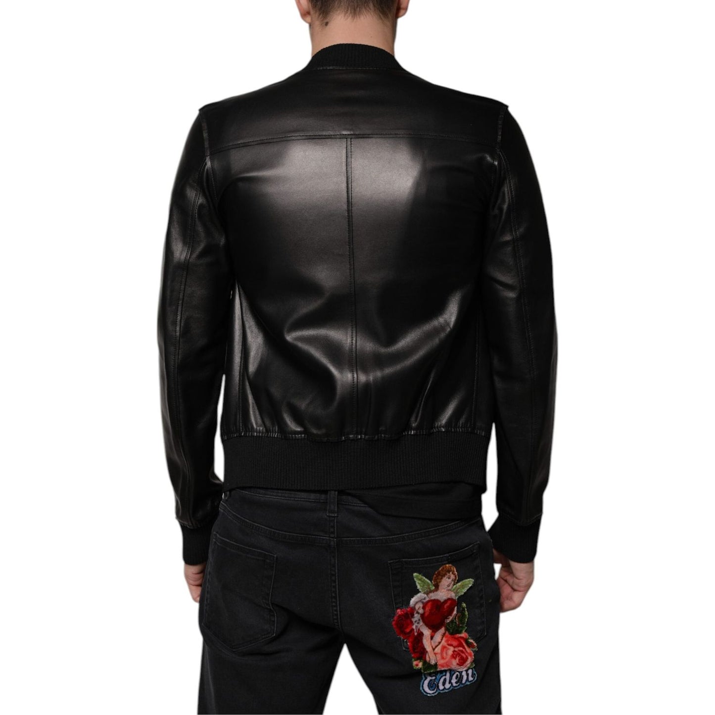 Dolce & Gabbana Black Lambskin Full Zip Biker Blouson Jacket JKT41202-44