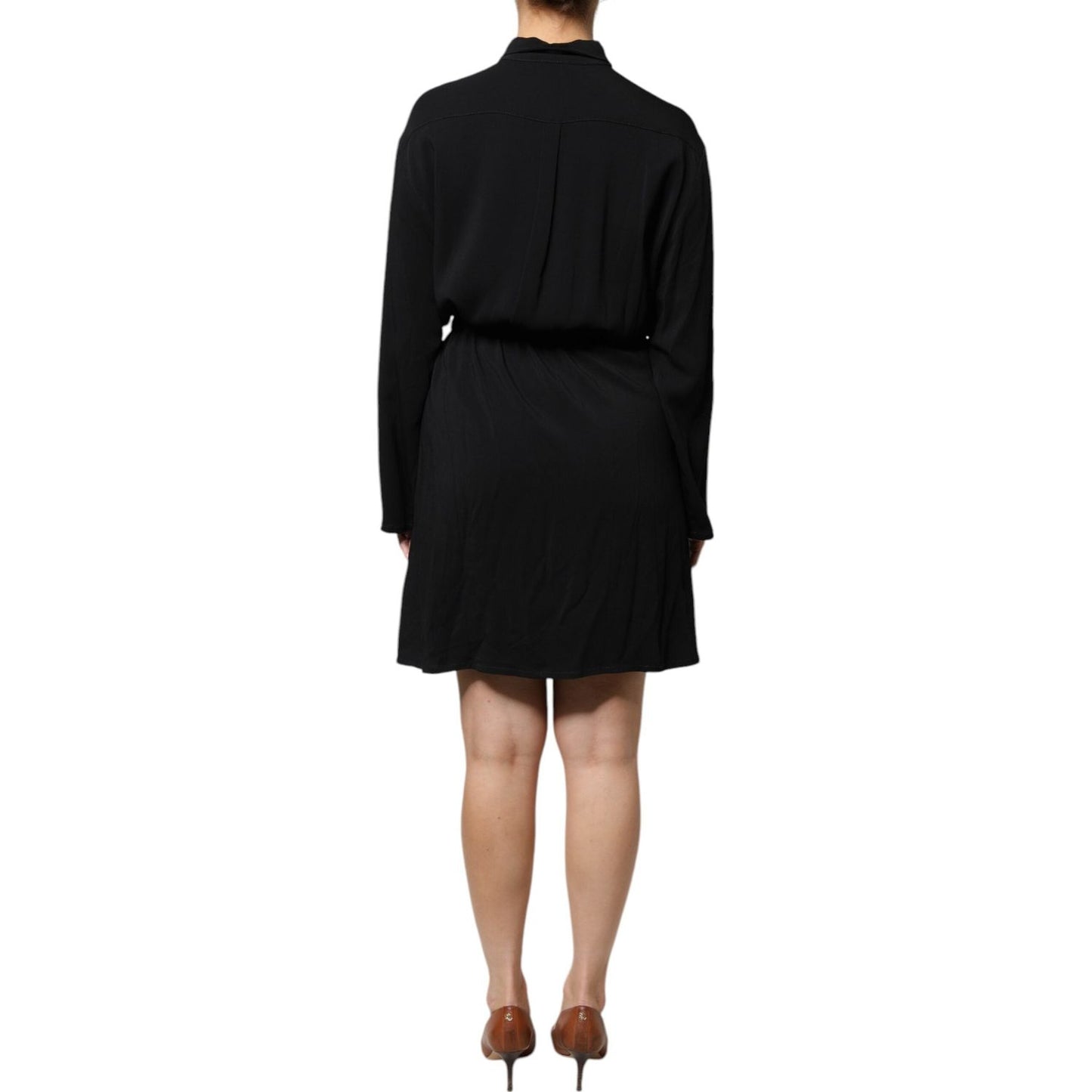 Emporio Armani Black Viscose Long Sleeves A-line Mini Dress DR281343-44