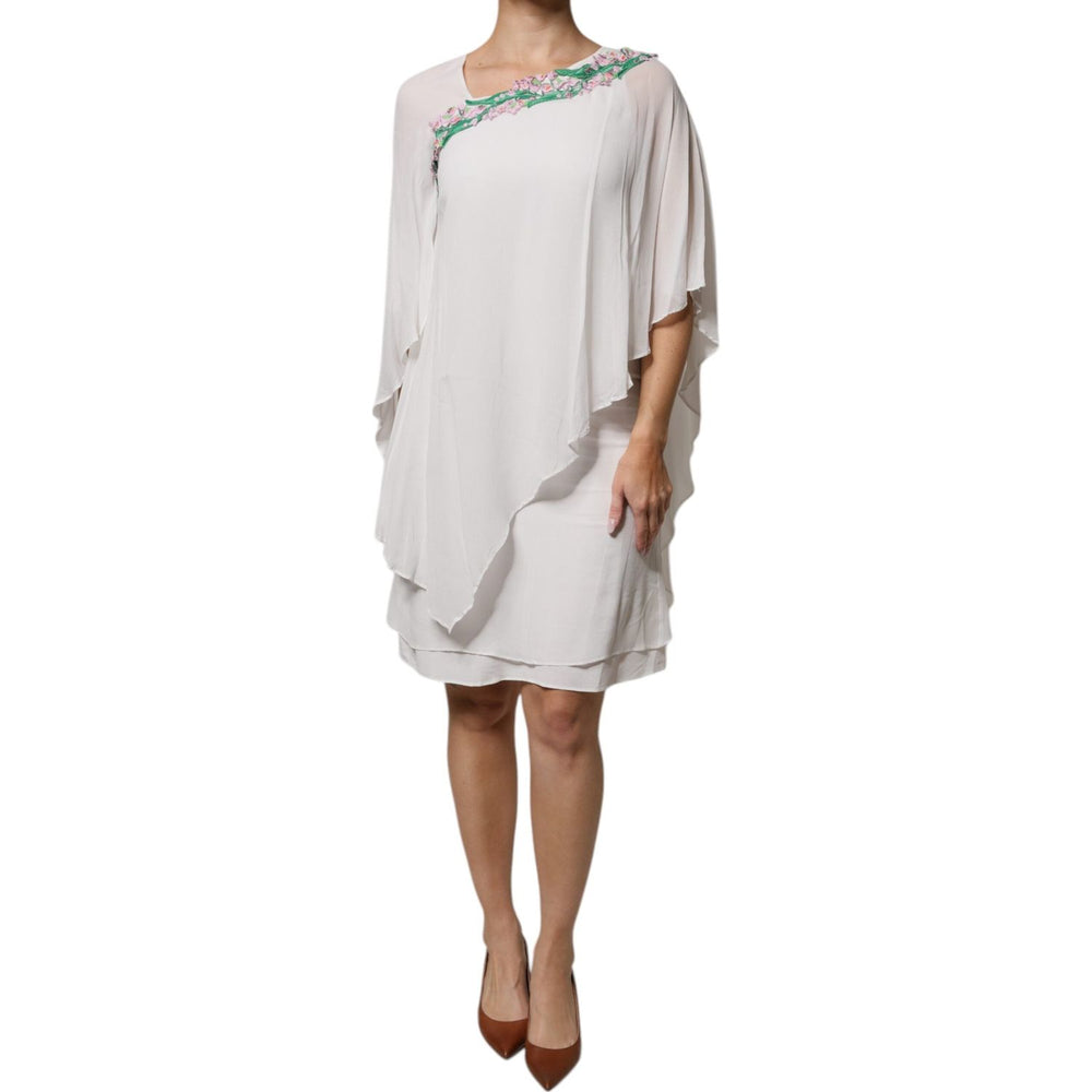Blumarine White Floral Embroidery Viscose Chiffon Shift Dress DR281349-44