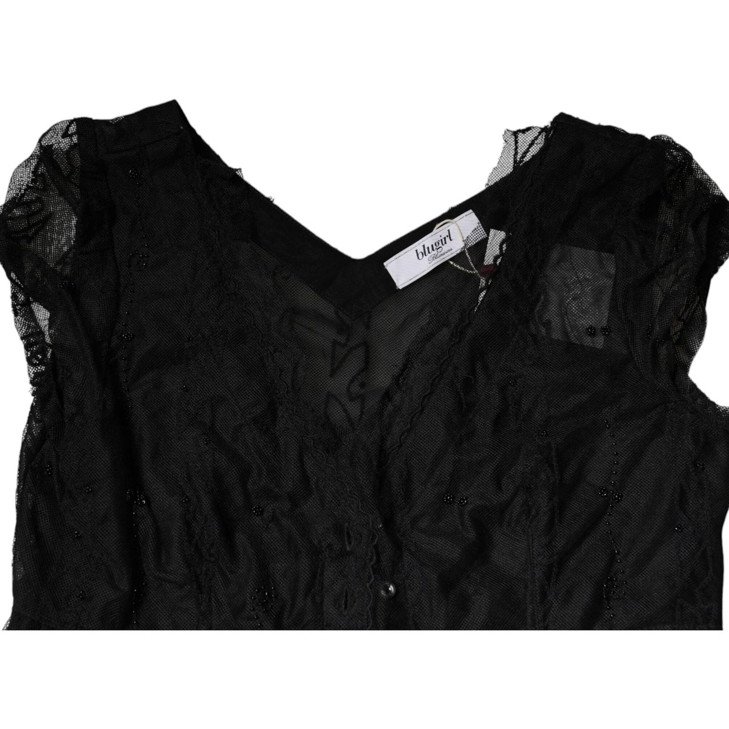 Blugirl Black Short Sleeves Floral Lace Trim A-line Mini Dress DR281359-42