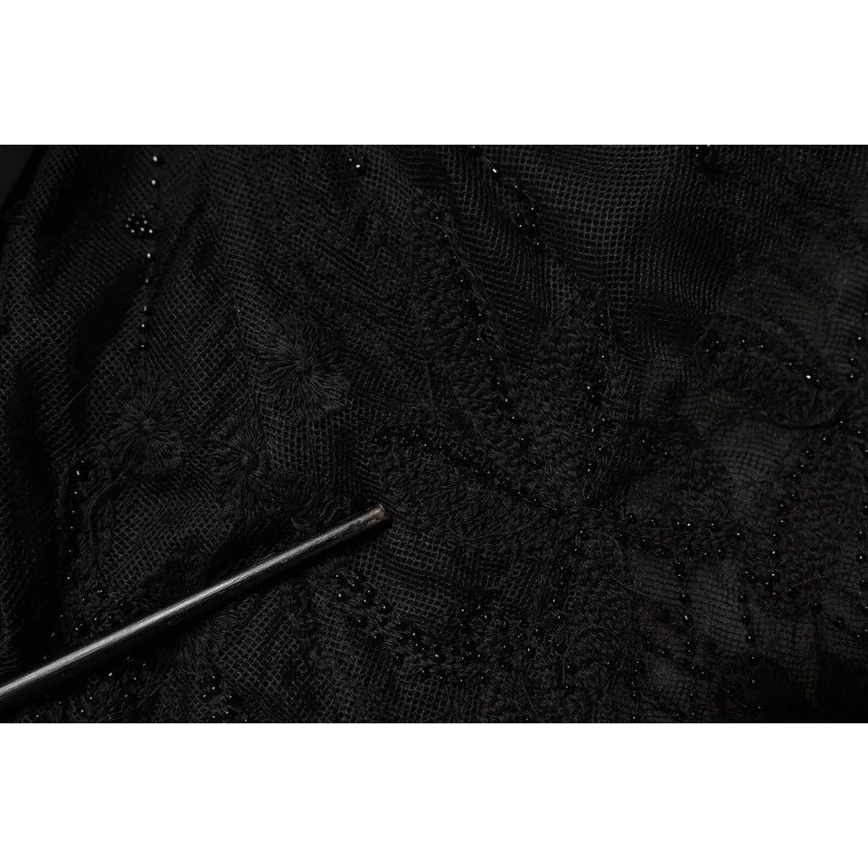 Blugirl Black Short Sleeves Floral Lace Trim A-line Mini Dress DR281359-42