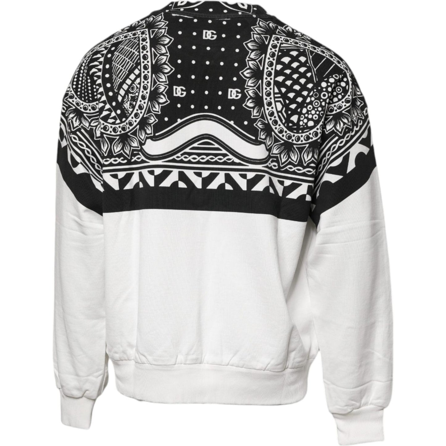Dolce & Gabbana White Black Printed Cotton Sweatshirt Sweater TSH90063-50