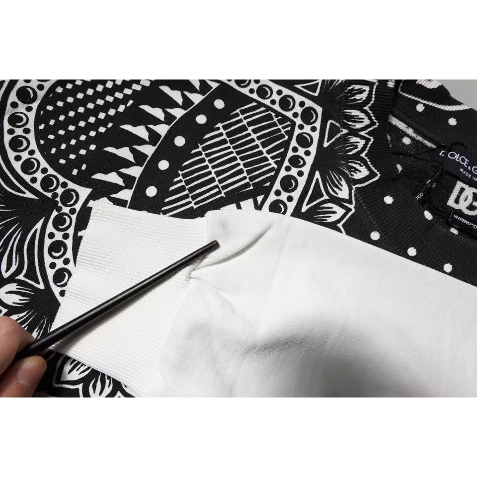 Dolce & Gabbana White Black Printed Cotton Sweatshirt Sweater TSH90063-50