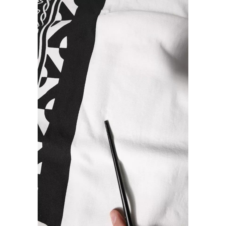 Dolce & Gabbana White Black Printed Cotton Sweatshirt Sweater TSH90063-50
