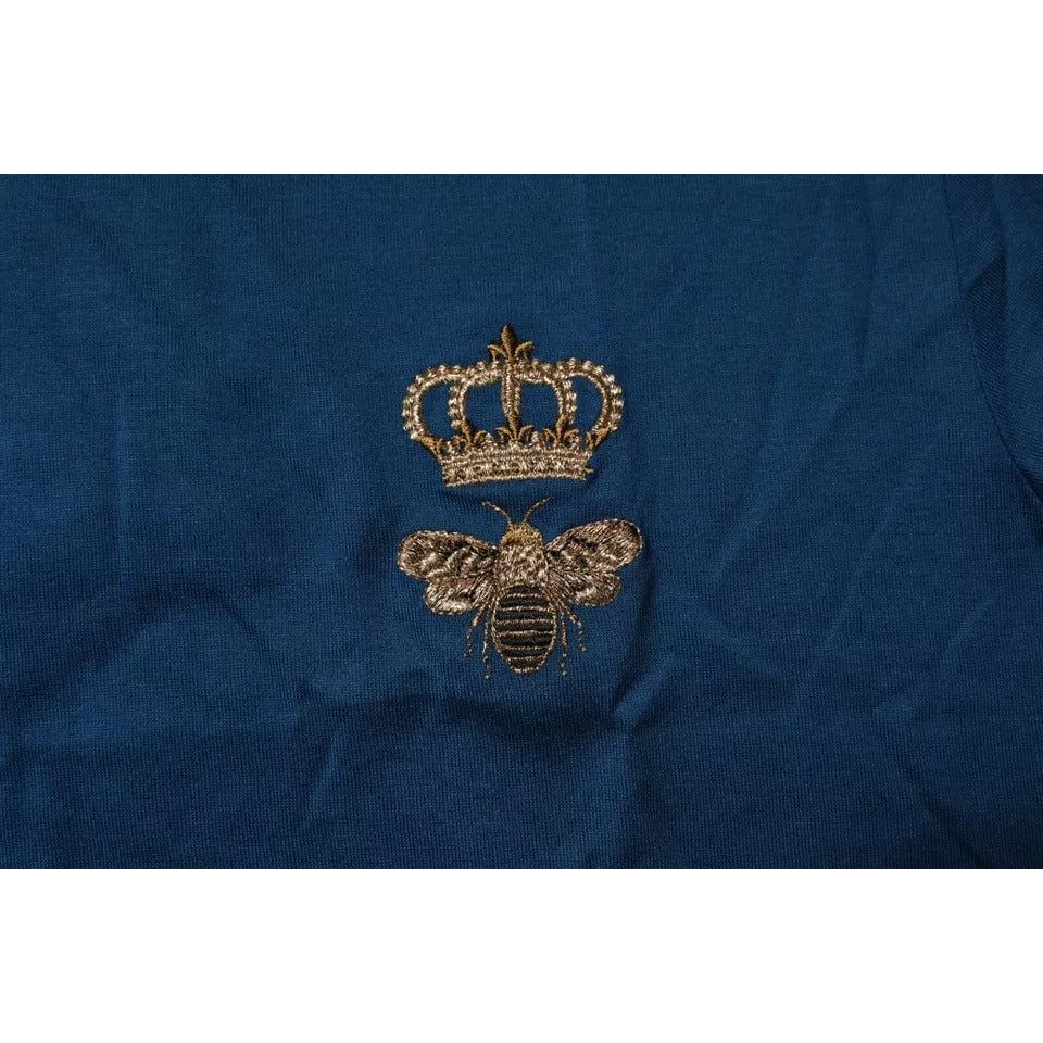 Dolce & Gabbana Blue Crown Bee Cotton Men Crew Neck T-shirt TSH90016-44