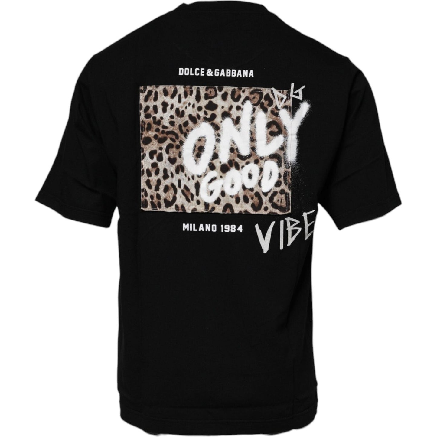 Dolce & Gabbana Black Amore Leopard Cotton Crew Neck T-shirt TSH90039-44