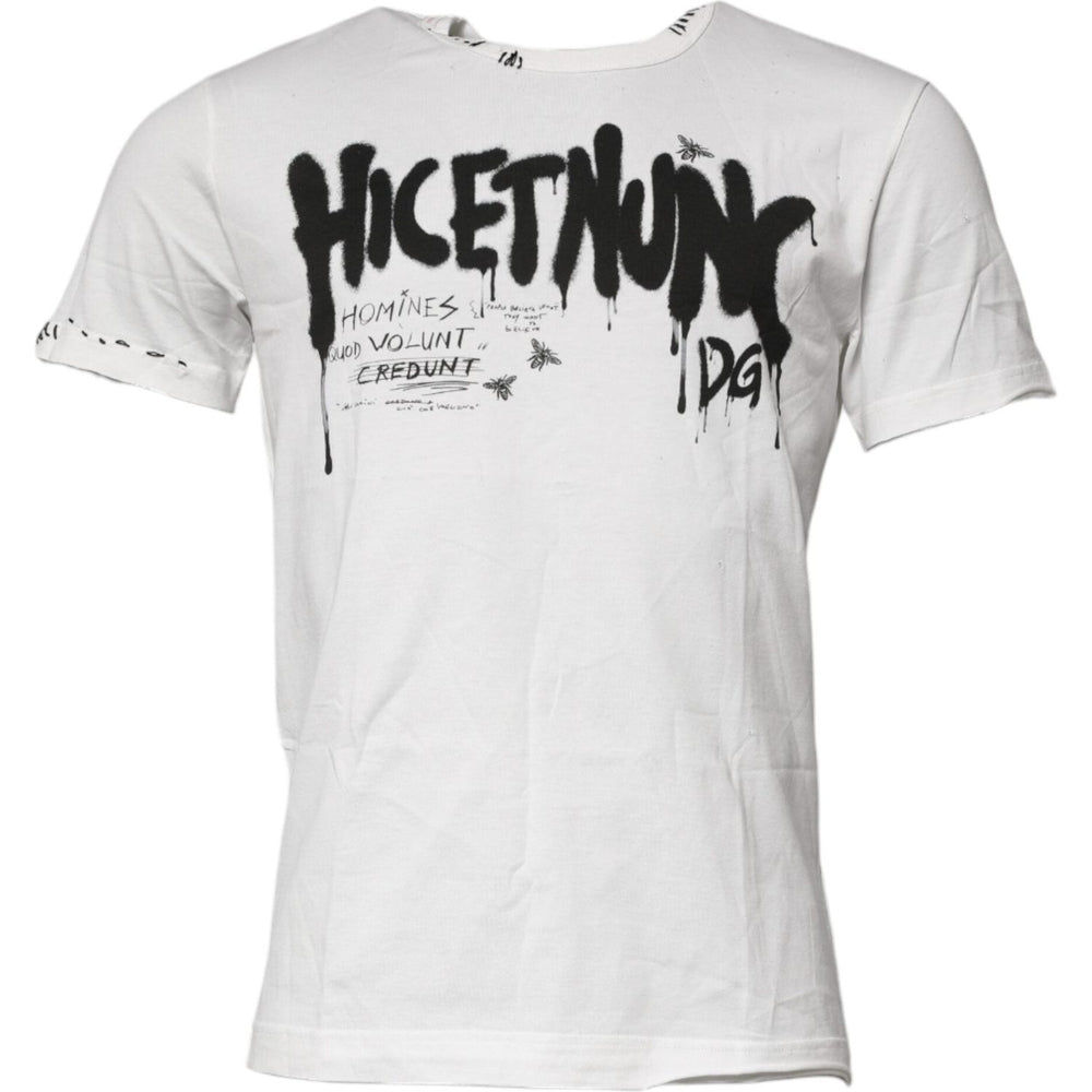Dolce & Gabbana White Graphic Print Cotton Crew Neck T-shirt TSH90045-46