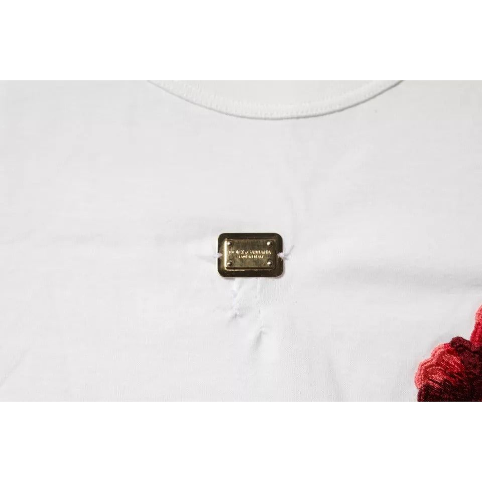 Dolce & Gabbana White Cotton Logo Floral Crew Neck T-shirt TSH878642-44