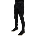 Dolce & Gabbana Black Tattered Cotton Skinny Men Denim Jeans PAN75286-46