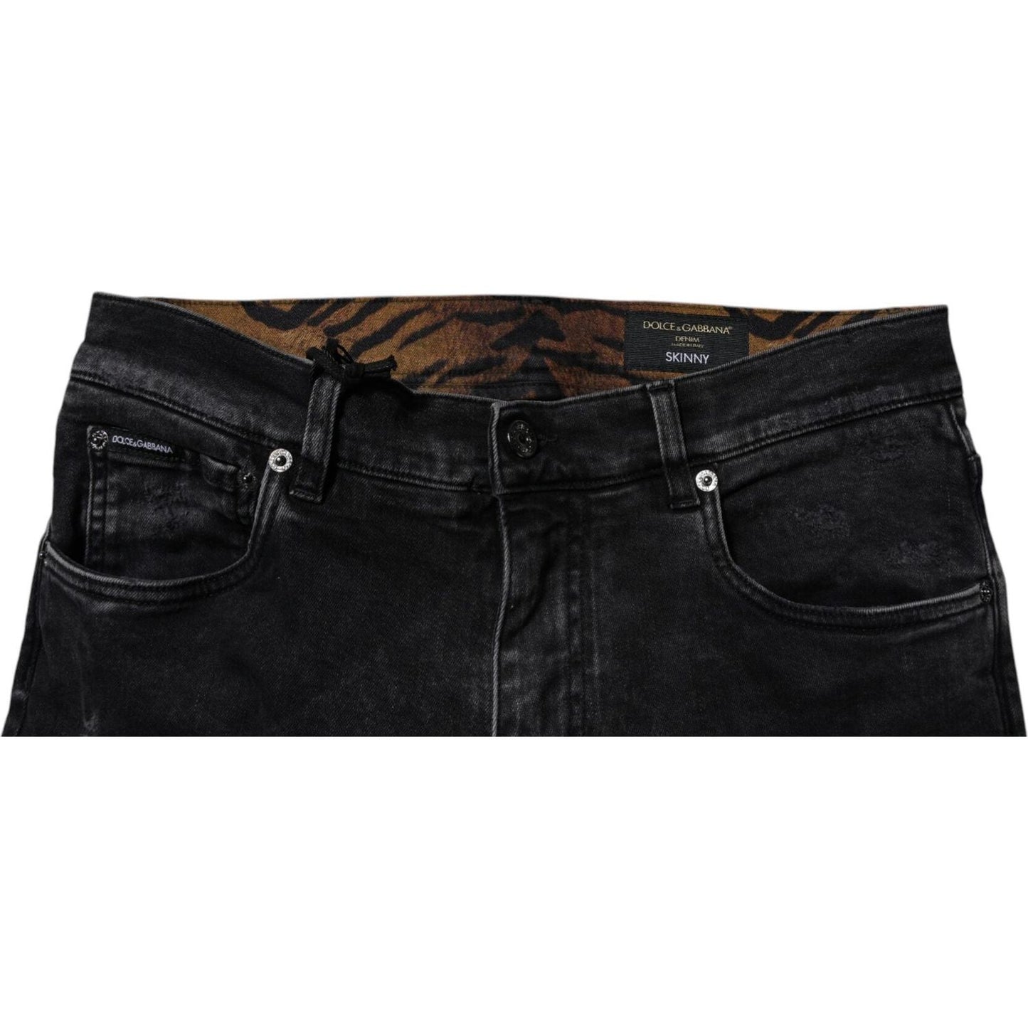 Dolce & Gabbana Black Tattered Cotton Skinny Men Denim Jeans PAN75286-46