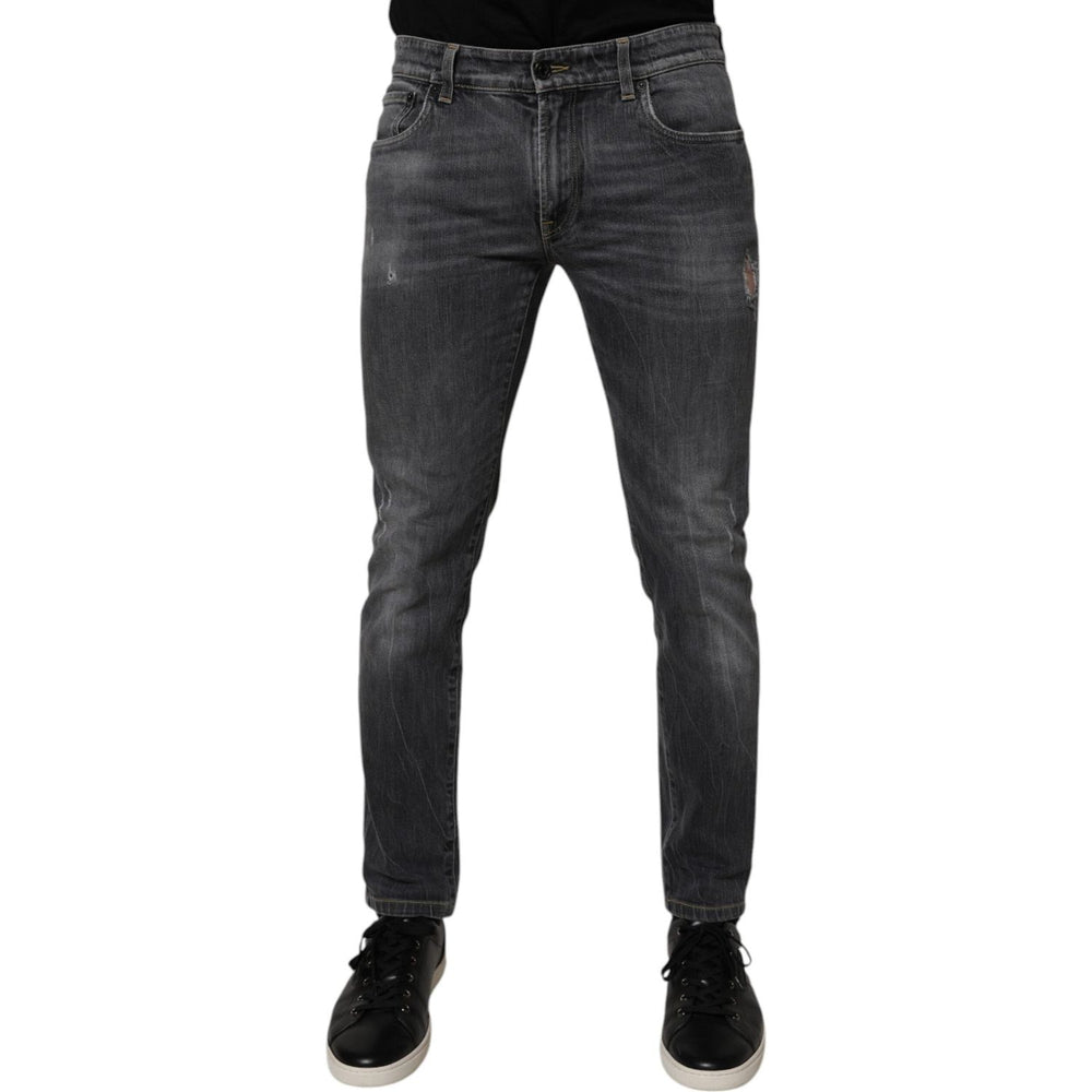 Dolce & Gabbana Dark Gray Washed Cotton Skinny Men Denim Jeans PAN76093-48