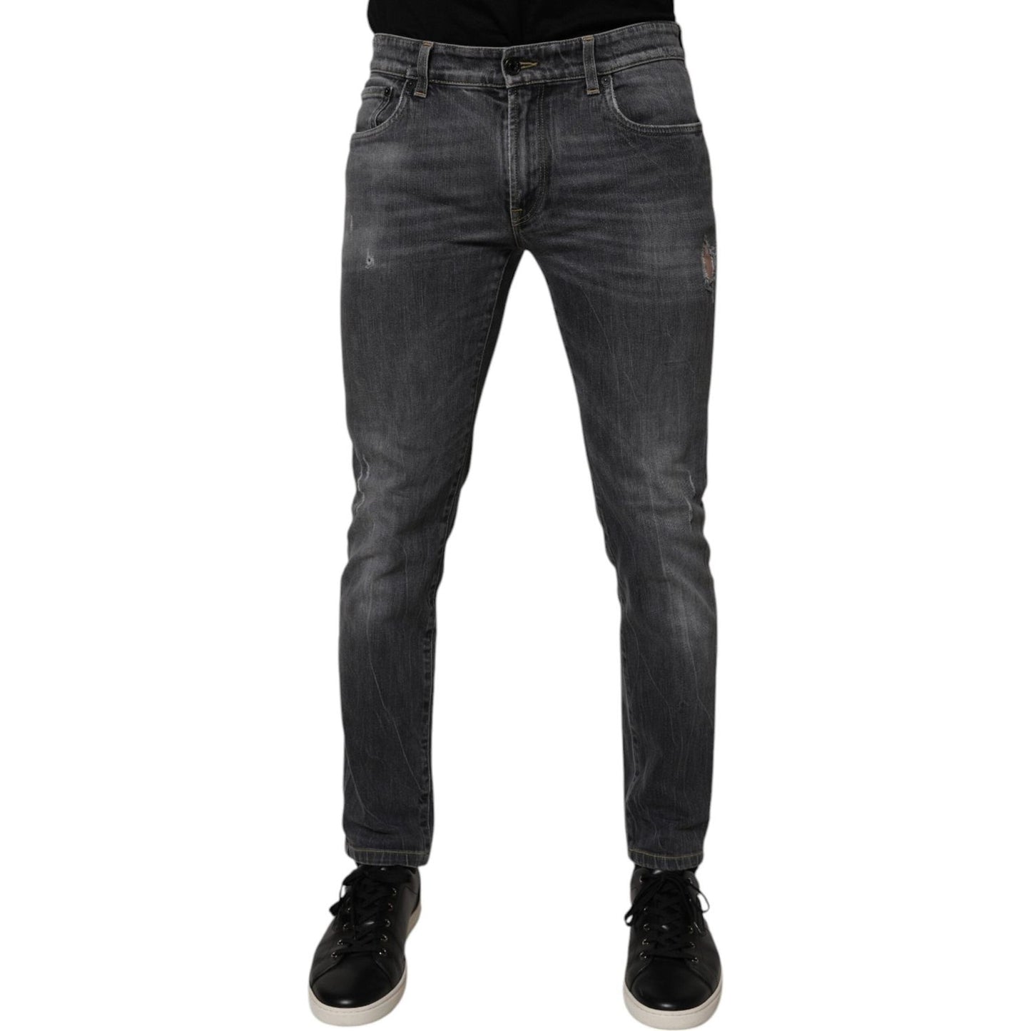 Dolce & Gabbana Dark Gray Washed Cotton Skinny Men Denim Jeans PAN76093-48