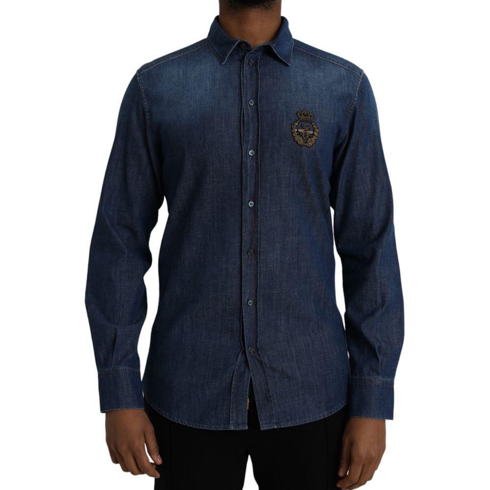 Dolce & Gabbana Blue Cotton Shirt DO-1126-IT40 | M