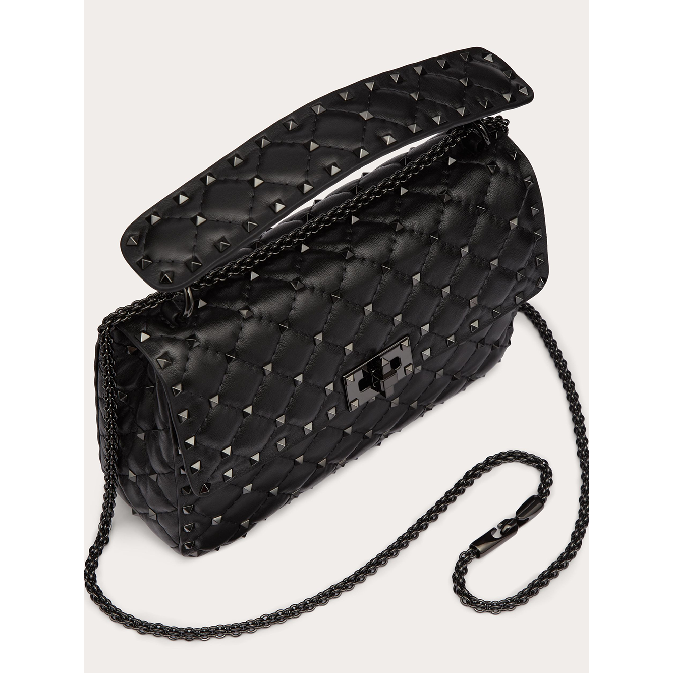 Valentino Garavani Black Nappa Leather Medium Rockstudt Spike Bag VGZW2B0122SLC0NO