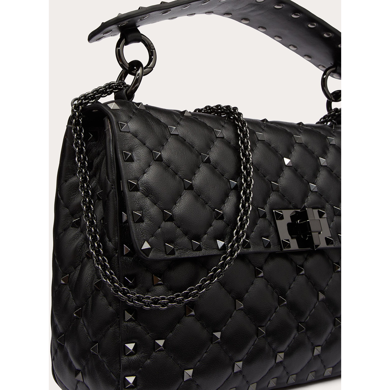 Valentino Garavani Black Nappa Leather Medium Rockstudt Spike Bag VGZW2B0122SLC0NO