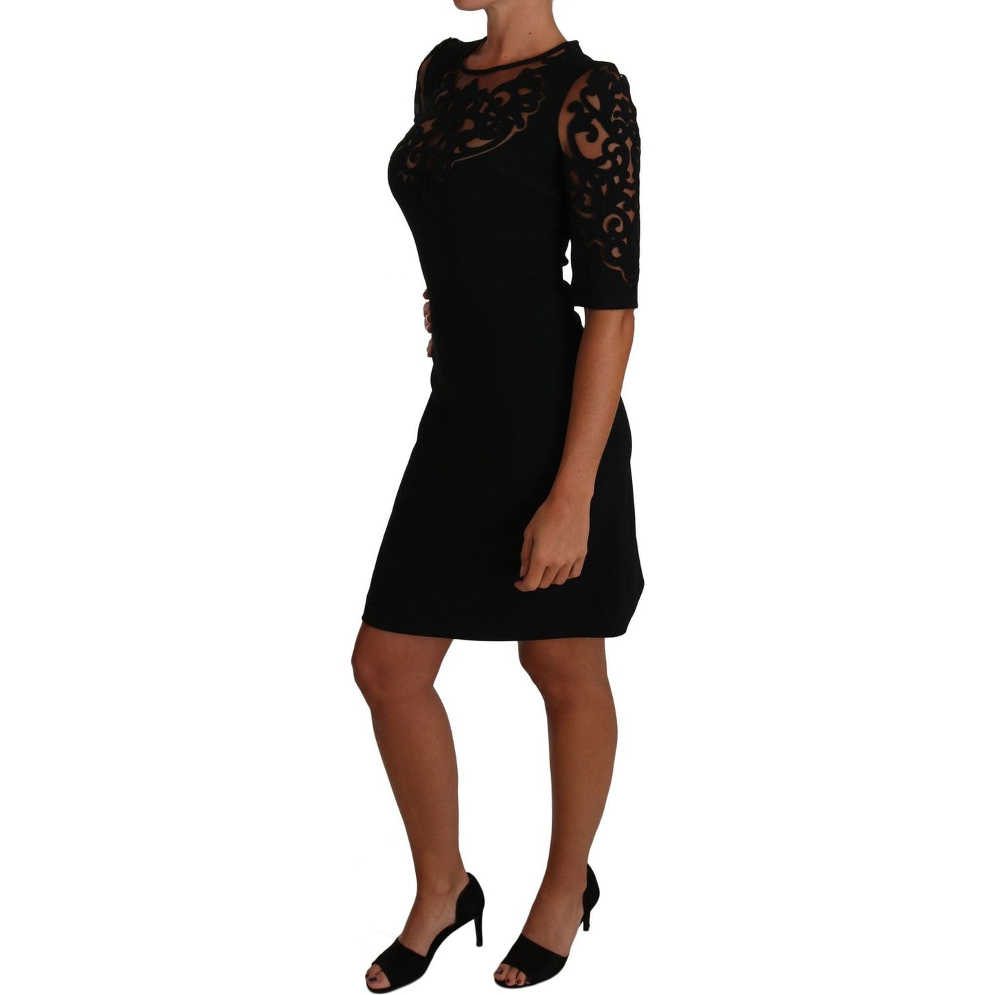 Dolce & Gabbana Black Floral Cut Out Pattern Coctail Dress DR1506-36