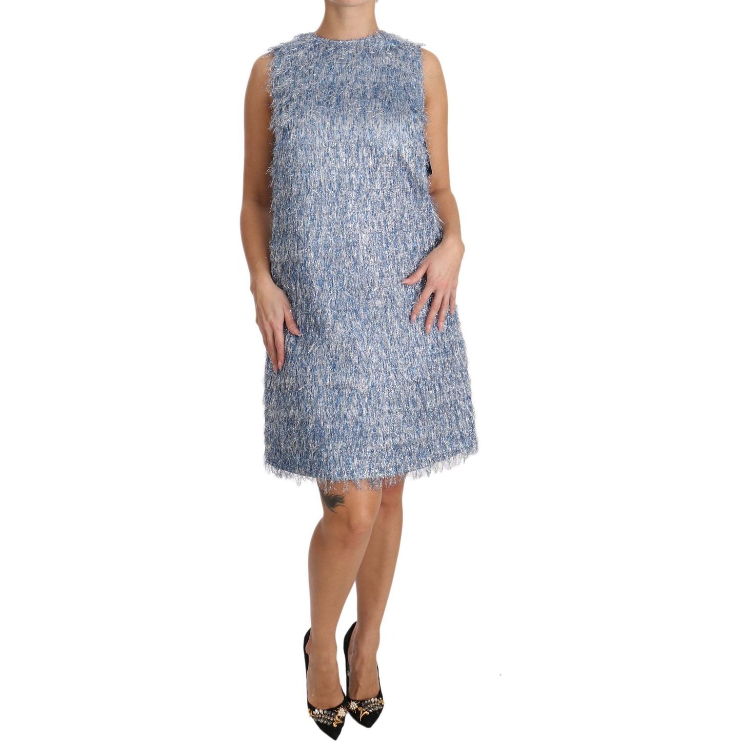 Dolce & Gabbana Light Blue Fringe Shift Gown Dress DR1603-40