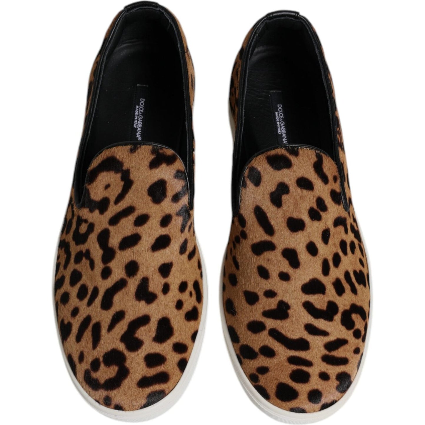 Dolce & Gabbana Brown Calfskin Fur Leopard Sneakers Shoes MV7038-41.5